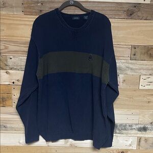 IZOD size Large Men's Crewneck Sweater in Navy with Olive Stripe
